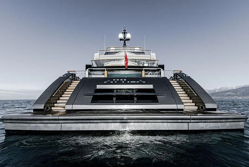 a large ship in the water aboard ATTILA Yacht for Sale