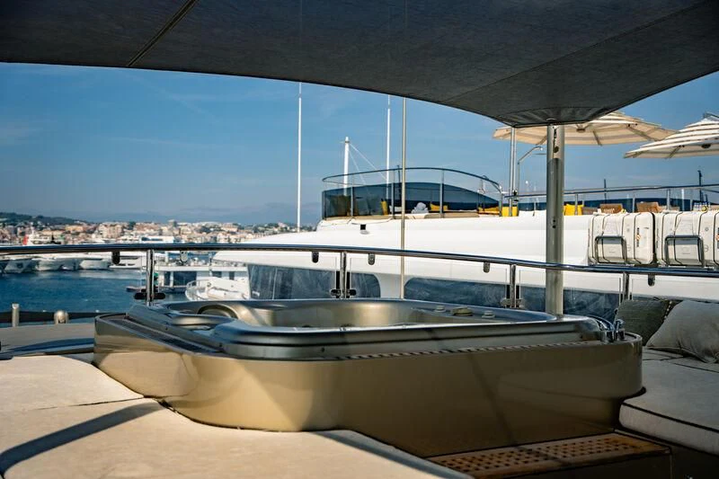 a large yacht in the water aboard GENESIS Yacht for Sale