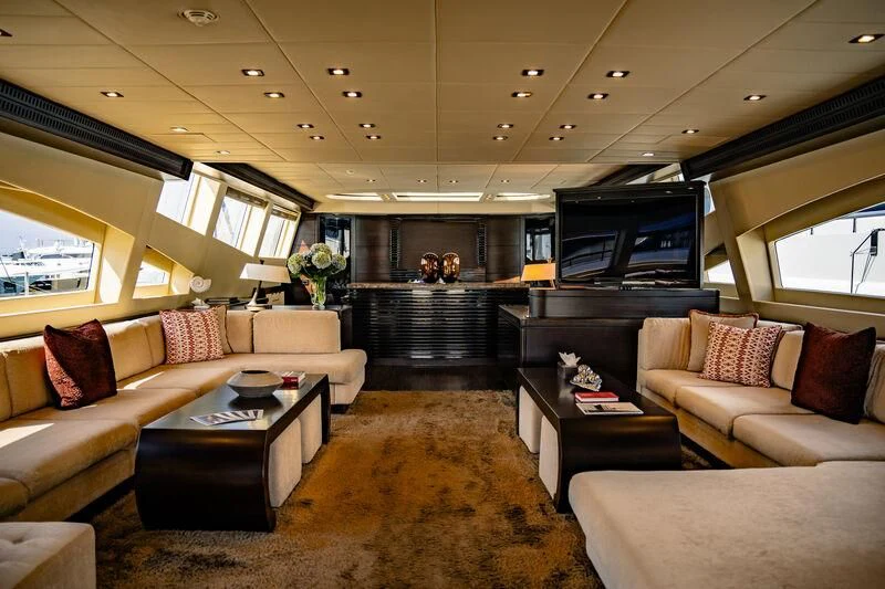 a living room with a large window aboard GENESIS Yacht for Sale