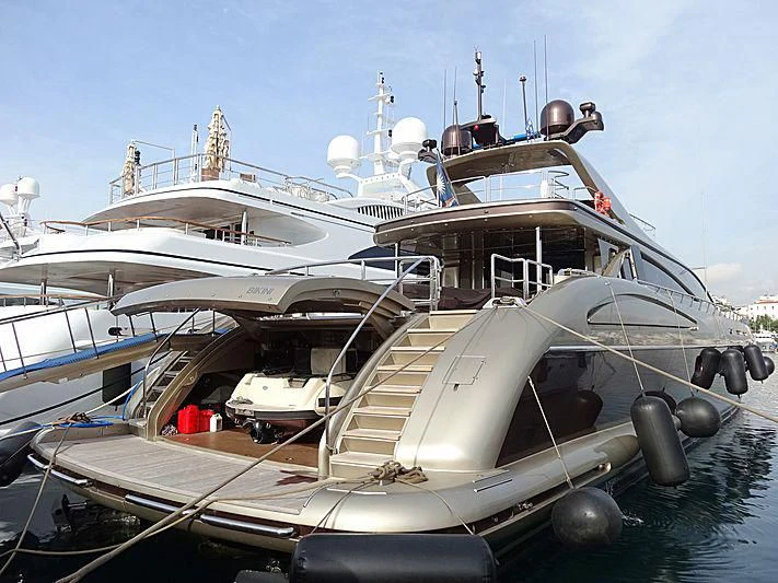 a boat docked at a pier aboard GENESIS Yacht for Sale