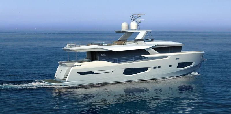 a white yacht in the water aboard MIOUCH Yacht for Sale