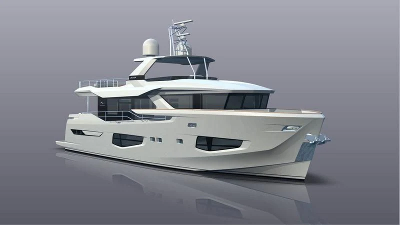 a white yacht with a white background aboard MIOUCH Yacht for Sale