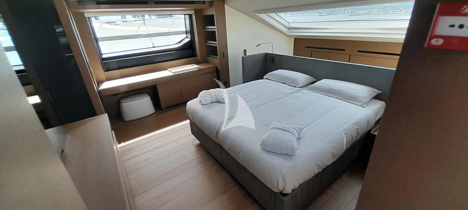 a bed in a room aboard SSL Yacht for Sale