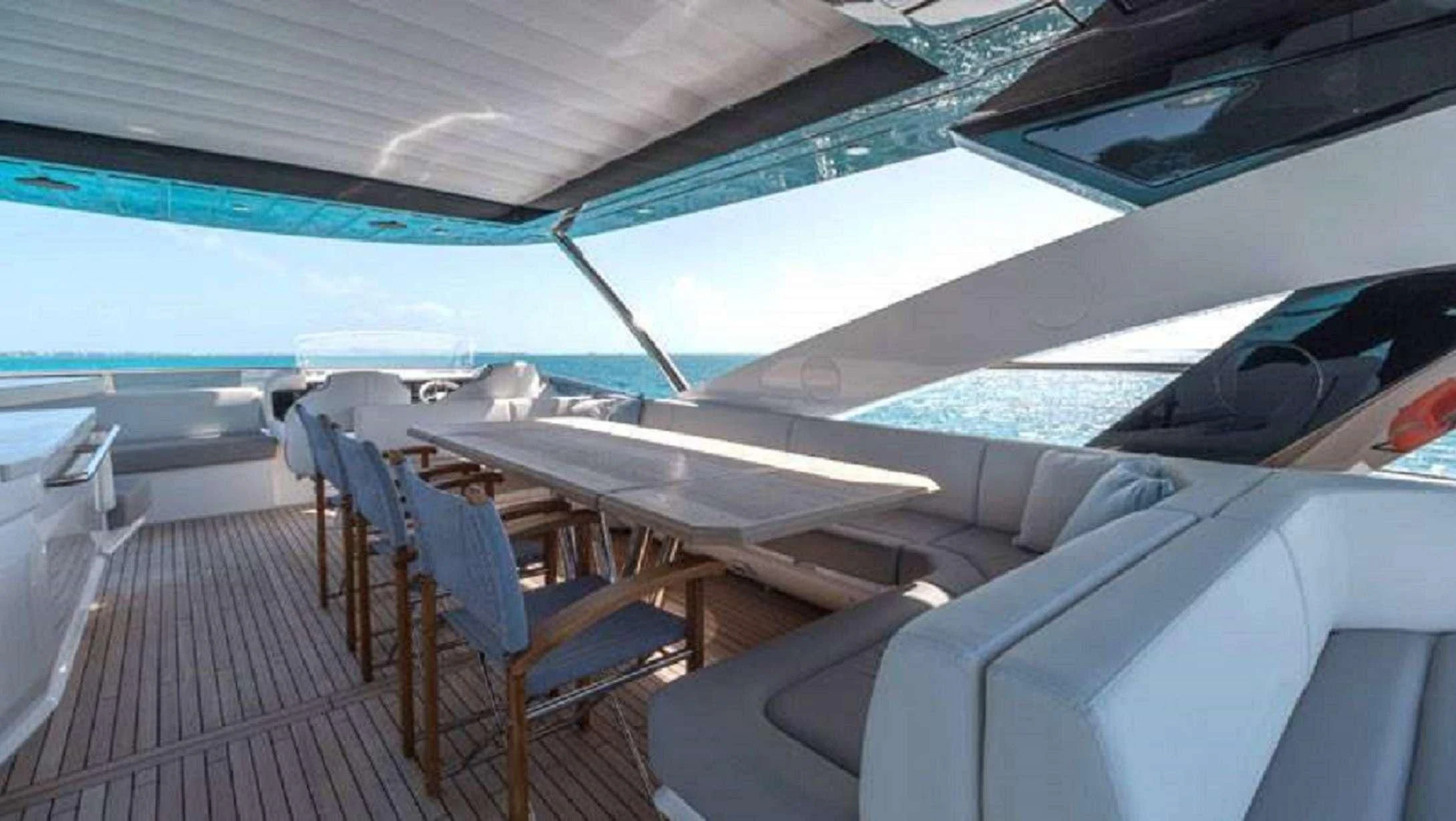 a boat on a deck aboard SYNERGY Yacht for Sale