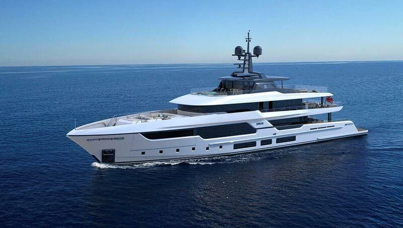 a white yacht in the water aboard ENZO Yacht for Sale