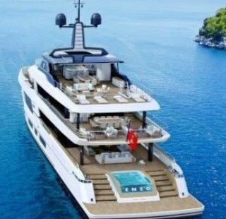 a large ship in the water aboard ENZO Yacht for Sale