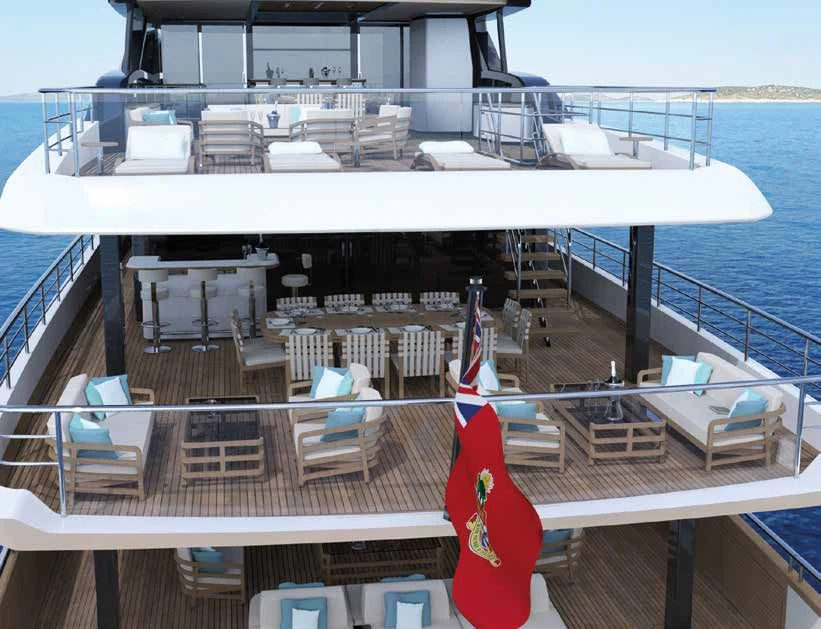 a deck with a flag on it aboard ENZO Yacht for Sale