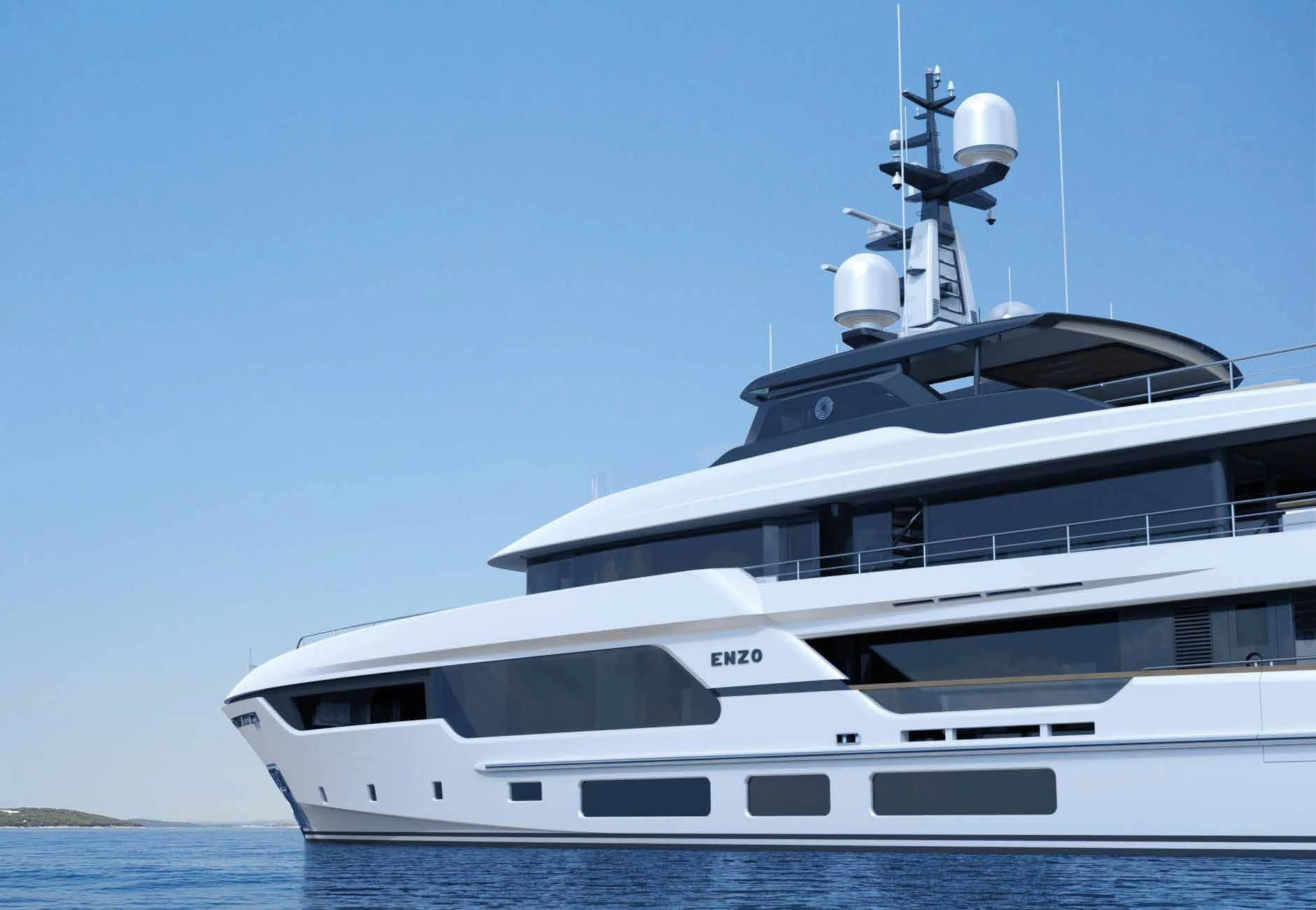 a white yacht in the water aboard ENZO Yacht for Sale