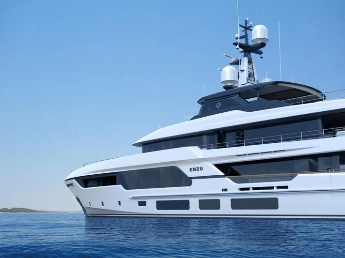 a white yacht in the water aboard ENZO Yacht for Sale