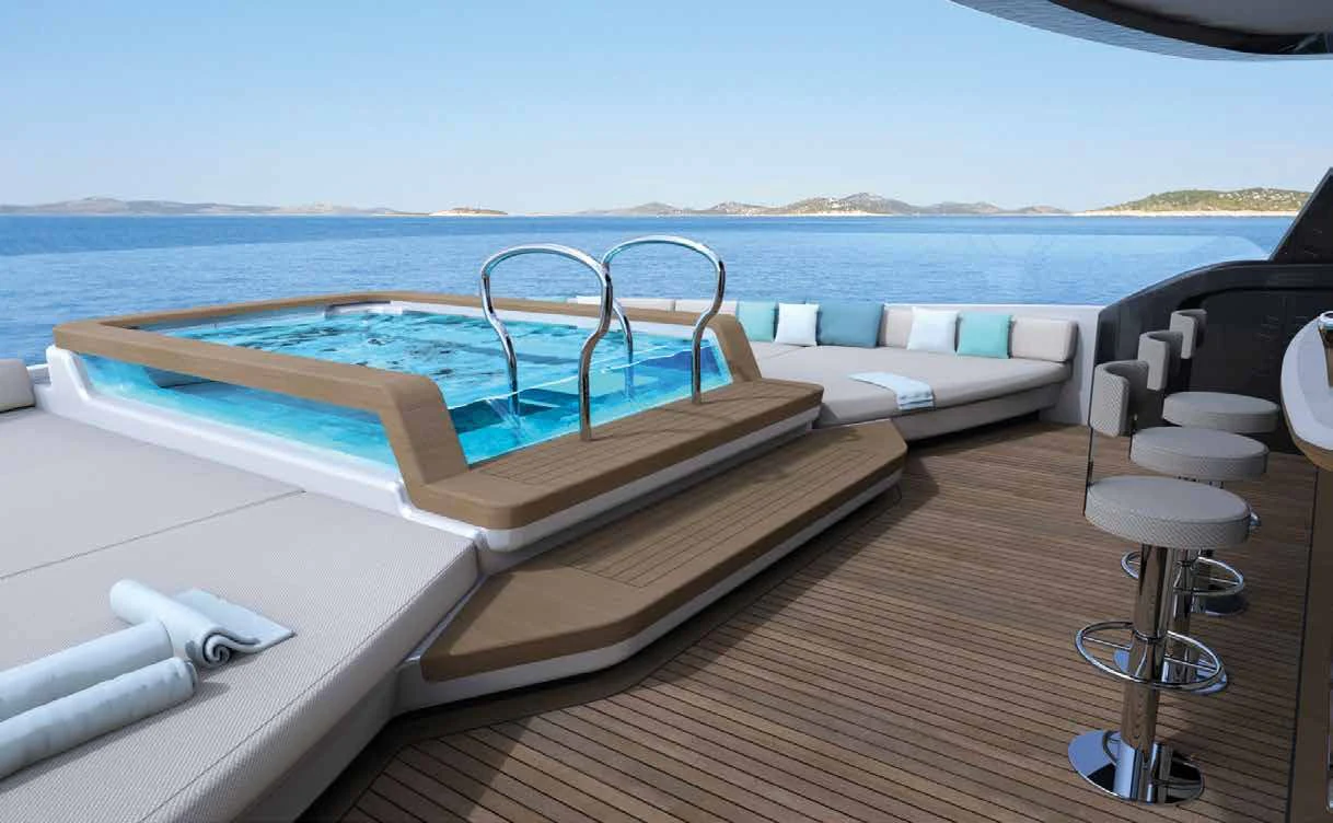 a boat on a deck aboard ENZO Yacht for Sale