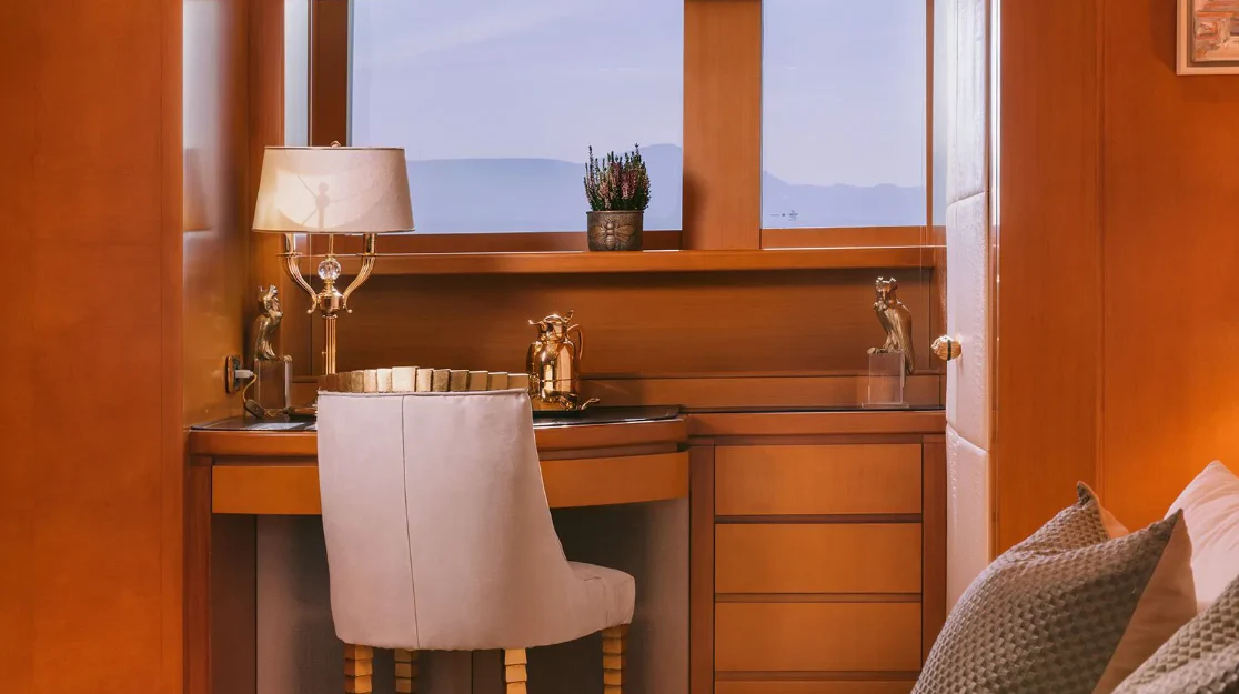 a room with a sink and a mirror aboard OASIS Yacht for Sale