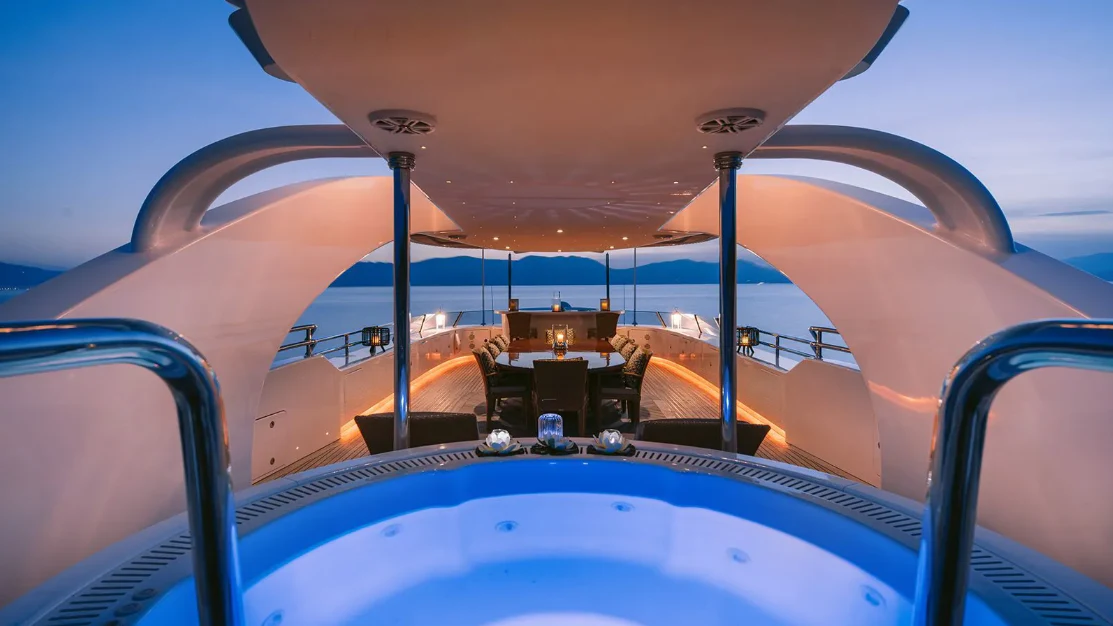 a view of the ocean from inside a tent aboard OASIS Yacht for Sale