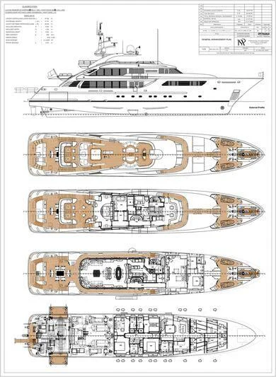diagram, engineering drawing aboard OASIS Yacht for Sale