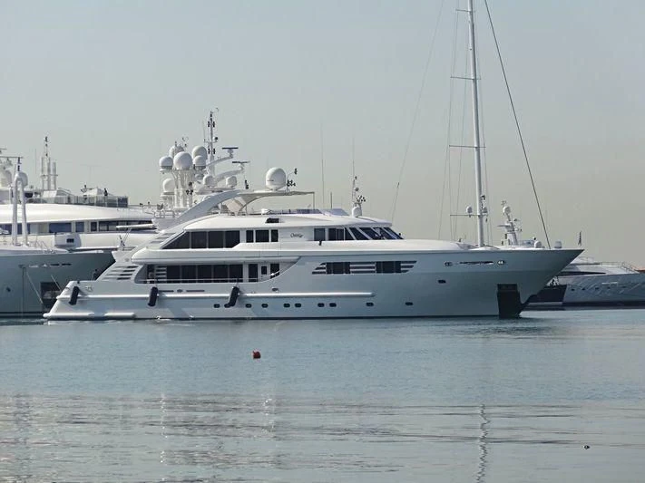 a white yacht in the water aboard OASIS Yacht for Sale