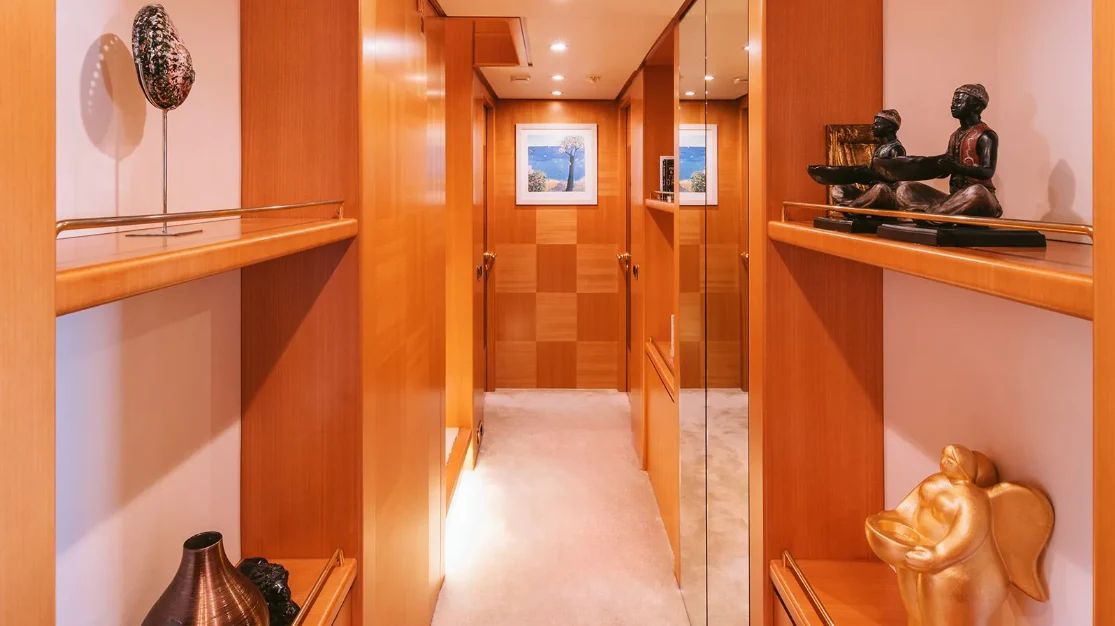 a room with a statue aboard OASIS Yacht for Sale