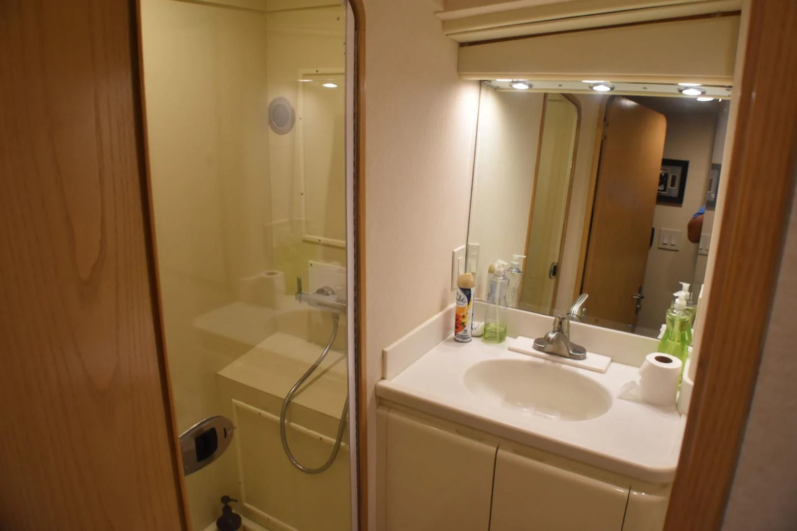 a bathroom with a sink and a mirror aboard JEWEL OF THE NILE Yacht for Sale