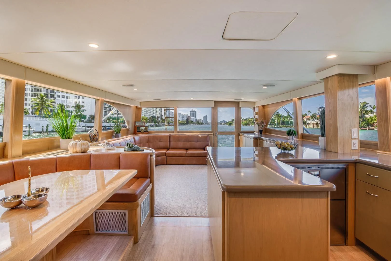 a large kitchen and living room aboard JEWEL OF THE NILE Yacht for Sale