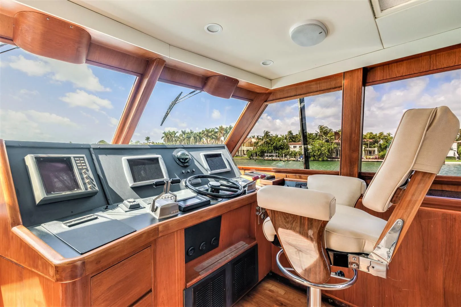 a boat with a desk and chairs aboard JEWEL OF THE NILE Yacht for Sale