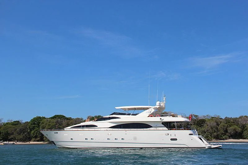 a white yacht on the water aboard LADY PAMELA Yacht for Sale