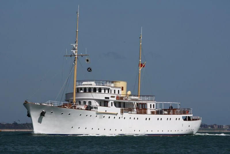a large white boat in the water aboard SHEMARA Yacht for Sale