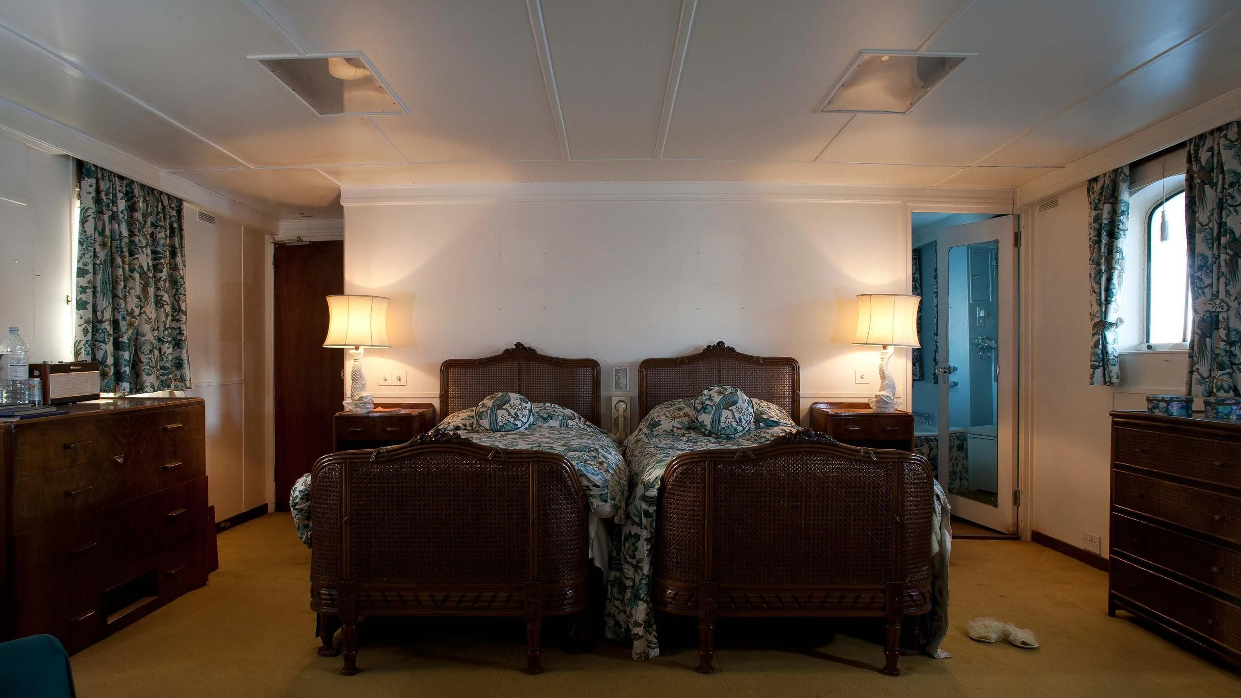 a couple of beds in a bedroom aboard SHEMARA Yacht for Sale