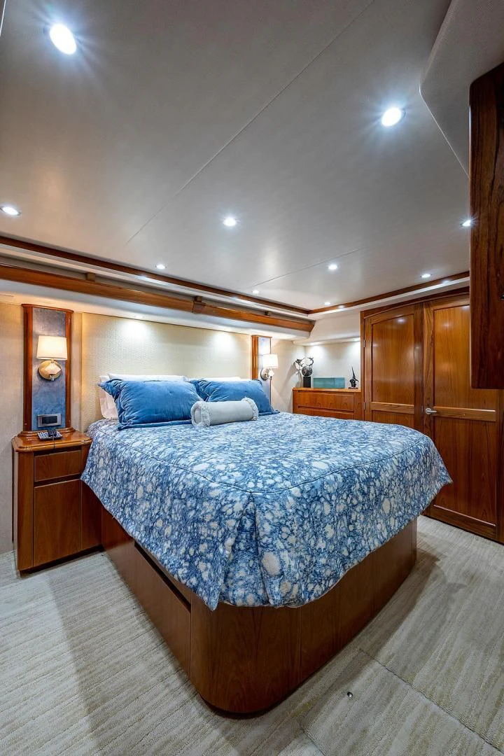 a bed in a room aboard LIFE IS GOOD Yacht for Sale