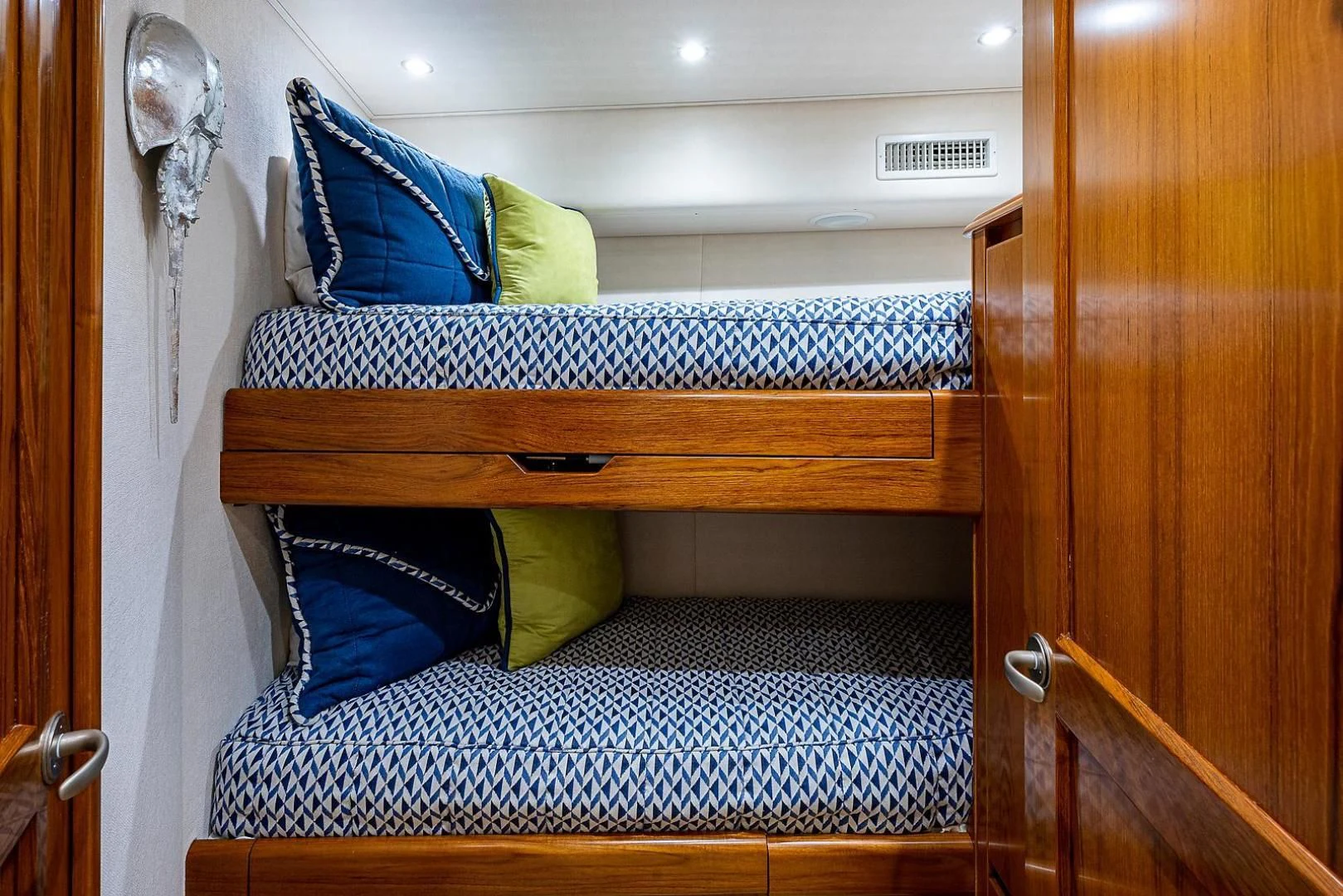 a couple of beds in a room aboard LIFE IS GOOD Yacht for Sale