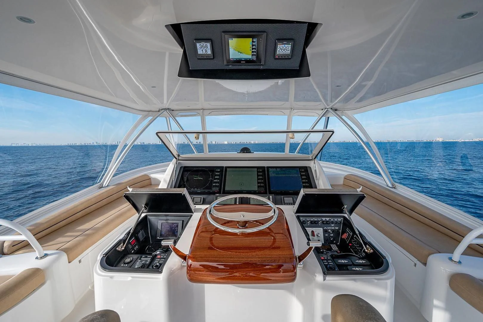 a boat with a screen on the back aboard LIFE IS GOOD Yacht for Sale