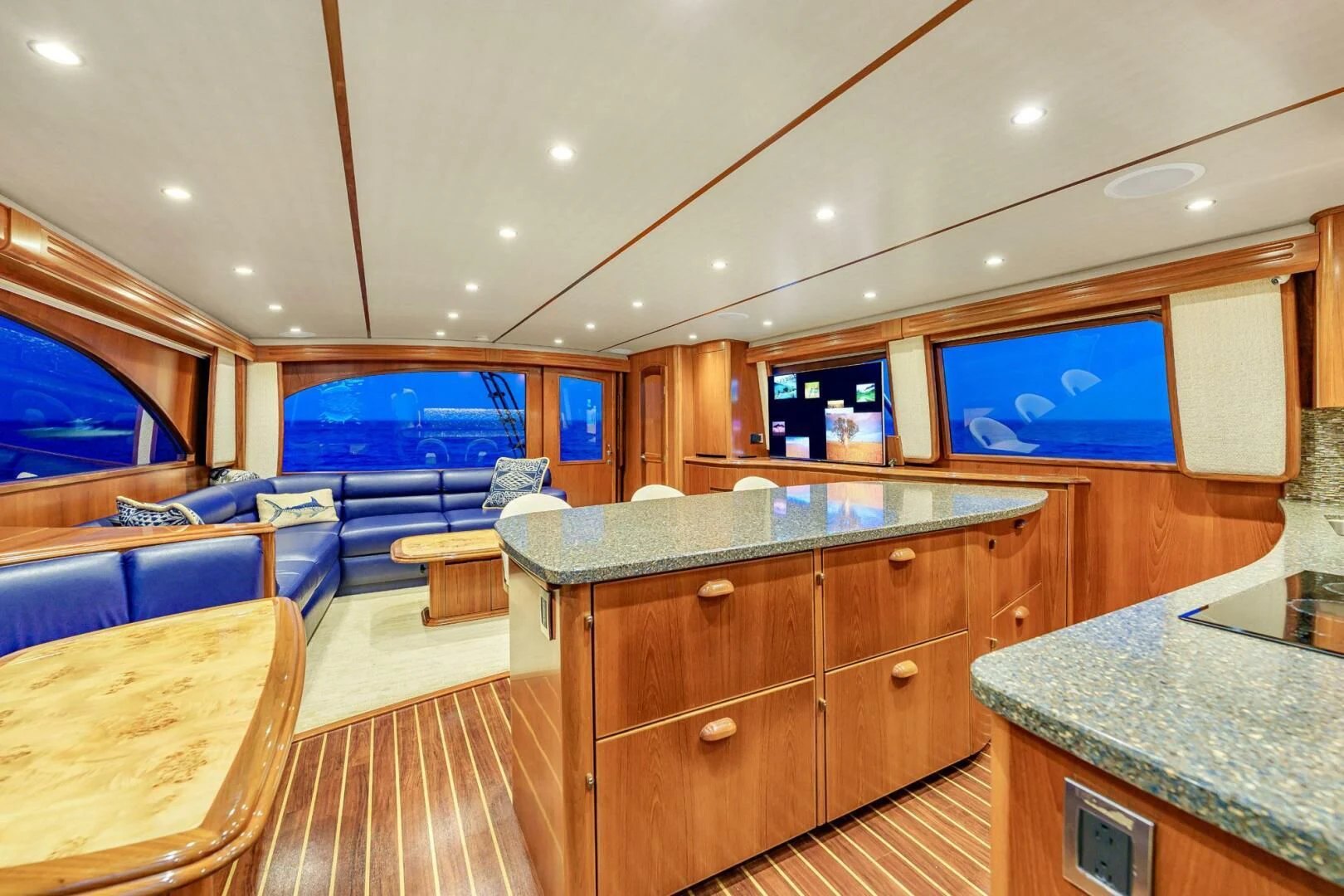 a kitchen with a bar and a bar aboard LIFE IS GOOD Yacht for Sale