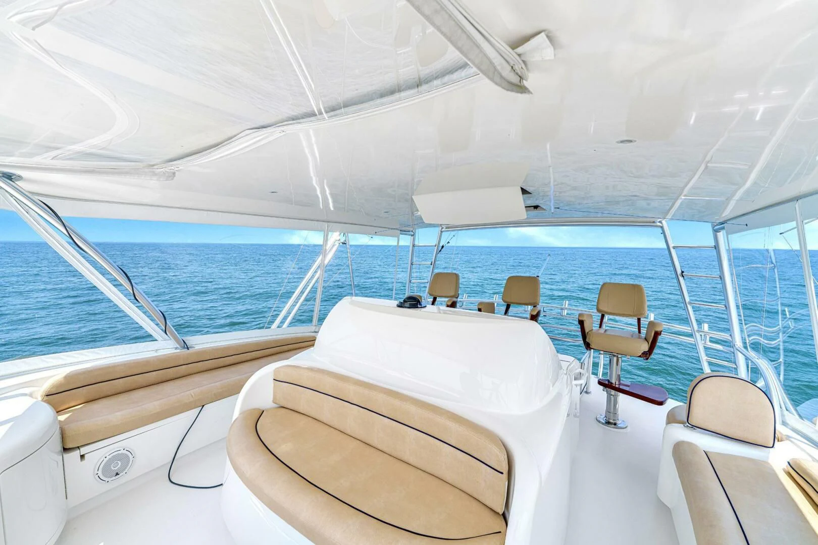 a boat with chairs and a table aboard LIFE IS GOOD Yacht for Sale
