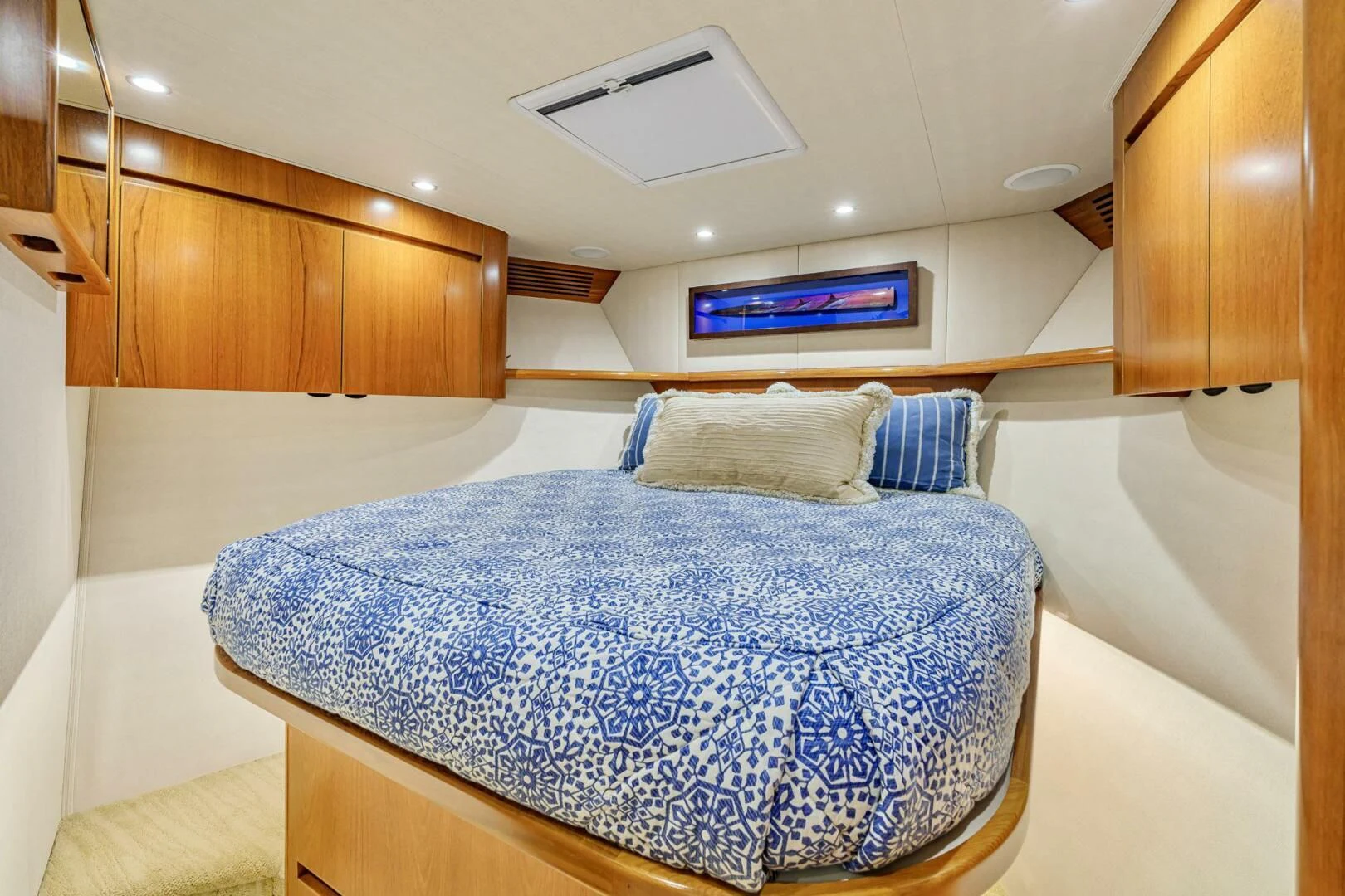 a bed in a room aboard LIFE IS GOOD Yacht for Sale