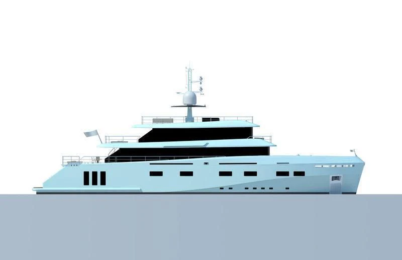 a white boat on a white background aboard RENATA Yacht for Sale