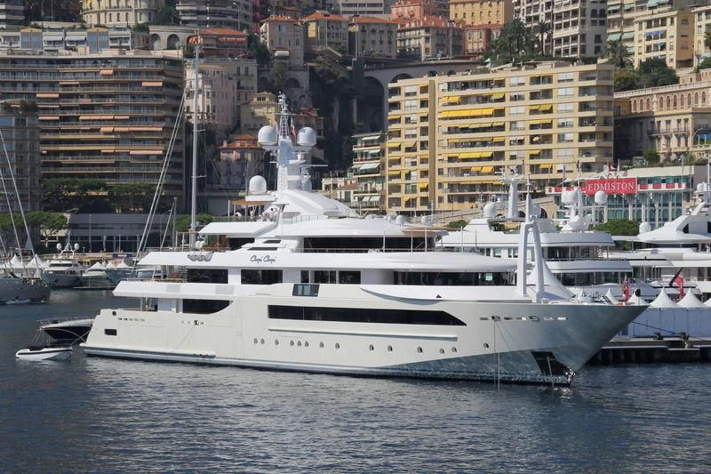 a white yacht in a harbor aboard CHOPI CHOPI Yacht for Sale