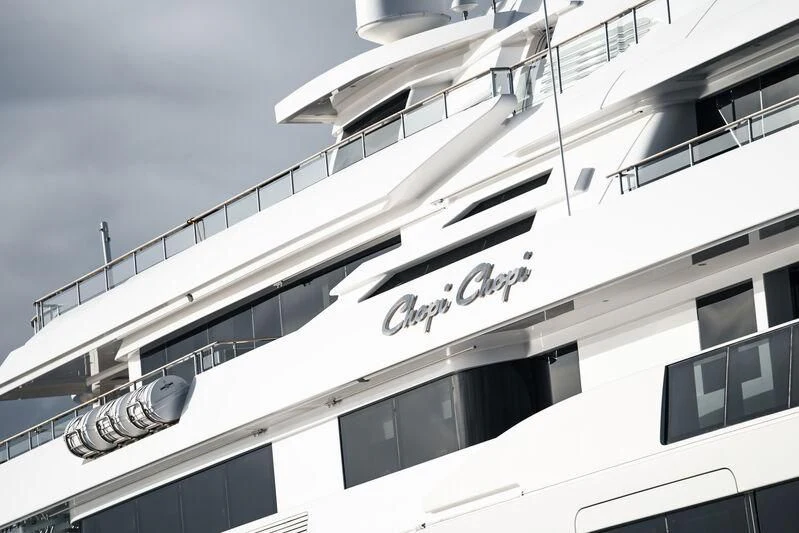 a building with a sign on the side aboard CHOPI CHOPI Yacht for Sale