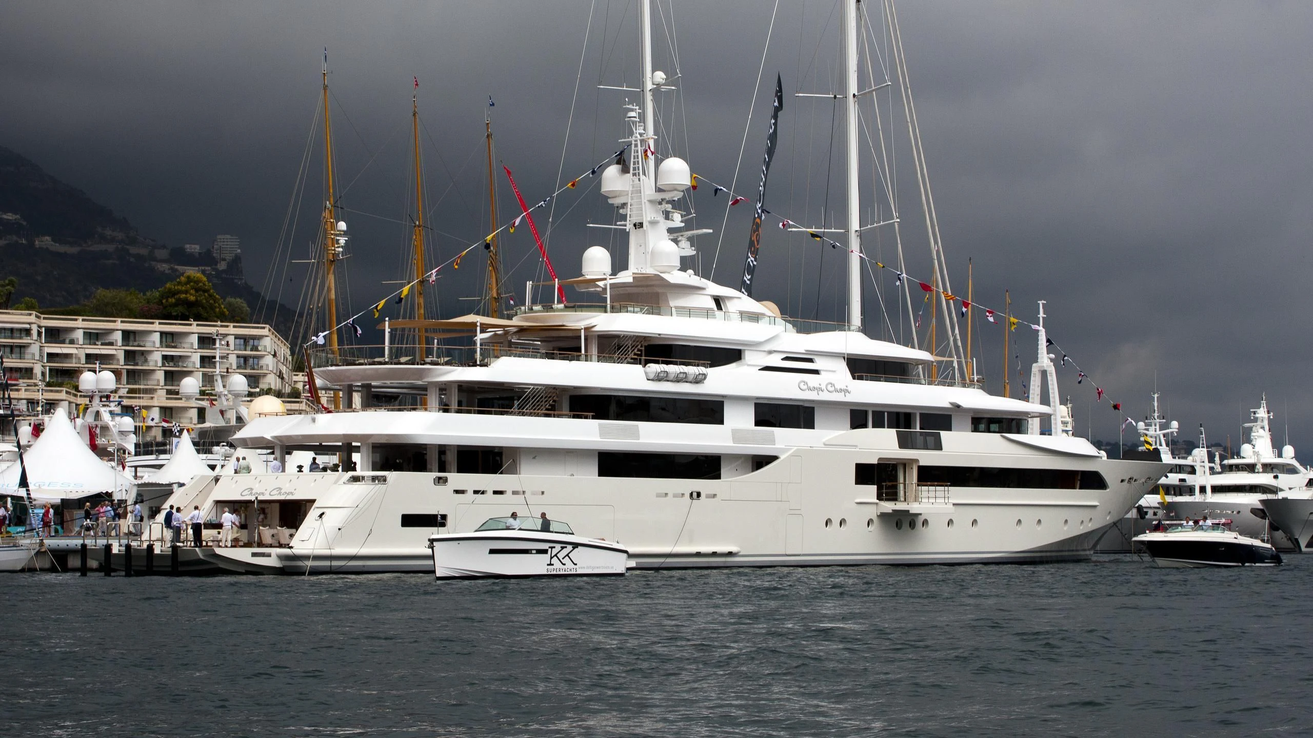 a large white boat in the water aboard CHOPI CHOPI Yacht for Sale
