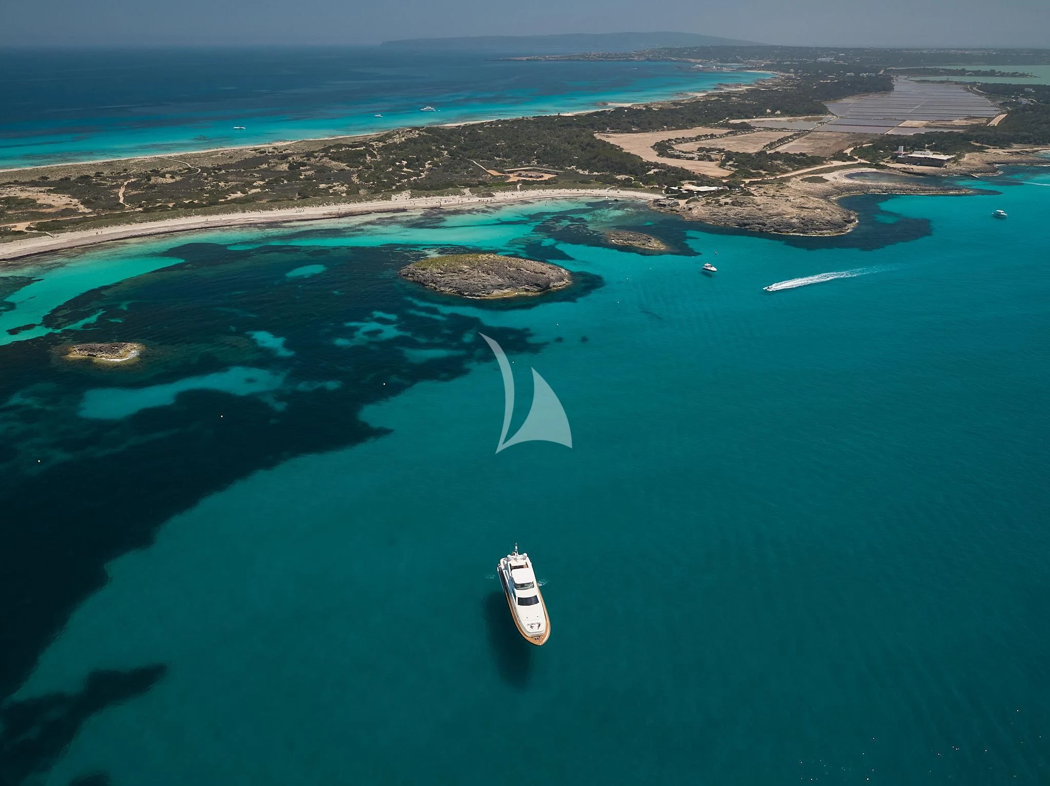 an aerial view of a beach aboard KIRIOS Yacht for Sale