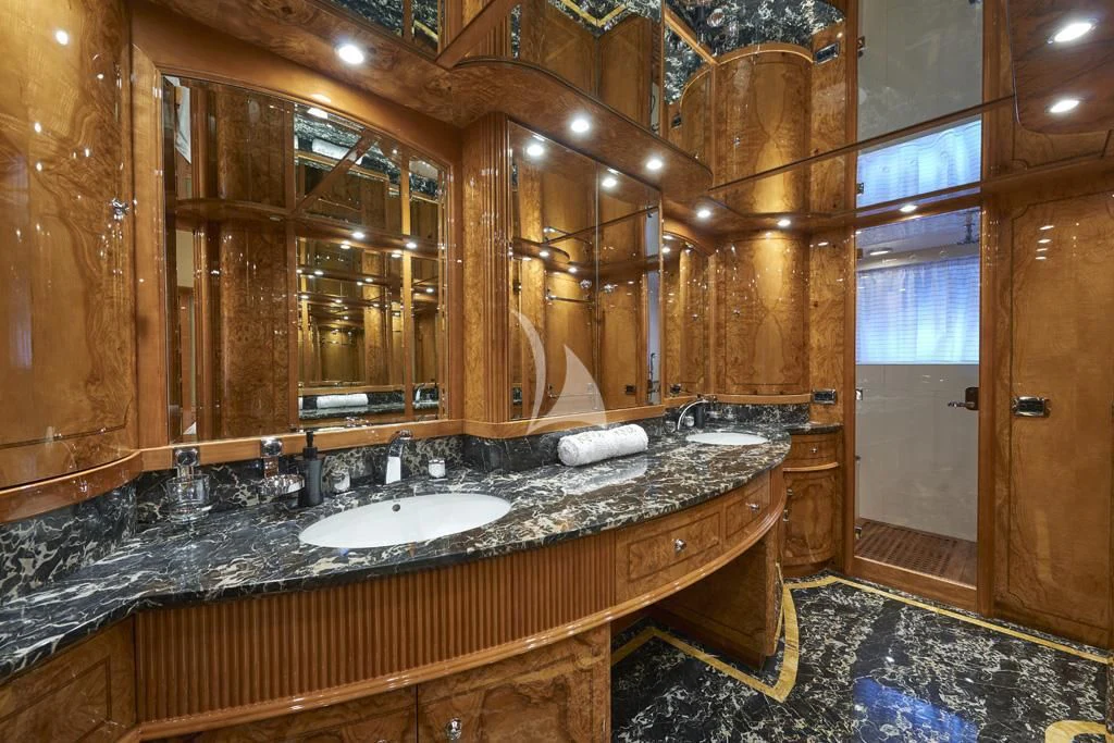 a bathroom with a countertop sink aboard KIRIOS Yacht for Sale