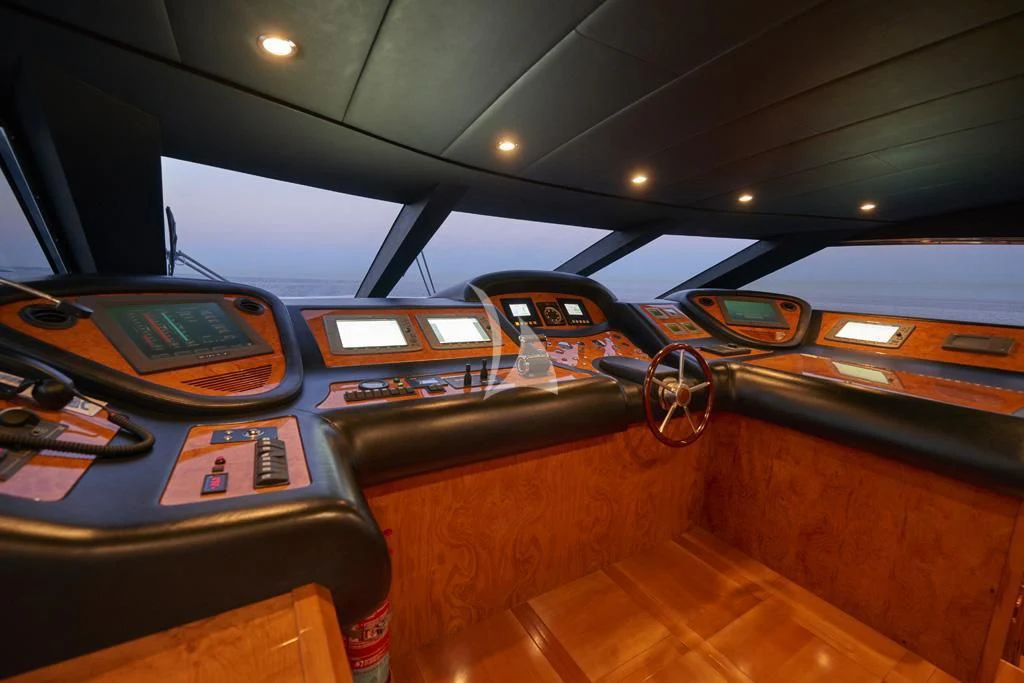 inside of a car aboard KIRIOS Yacht for Sale