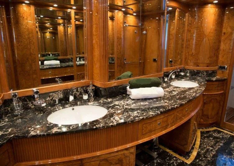 a bathroom with a large countertop aboard KIRIOS Yacht for Sale