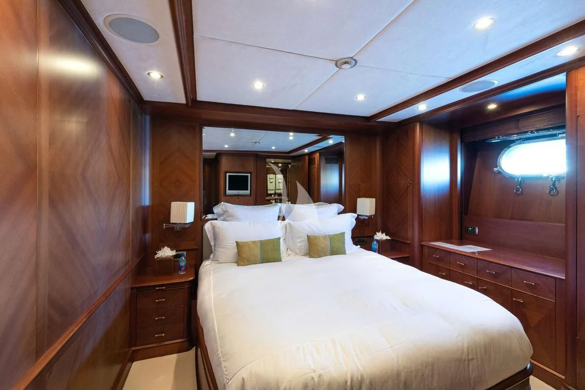 a bed in a room aboard SEA BLUEZ Yacht for Charter