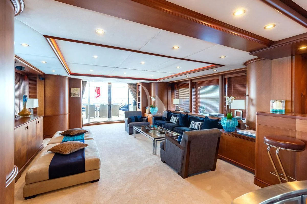 a living room with a large open floor plan aboard SEA BLUEZ Yacht for Charter