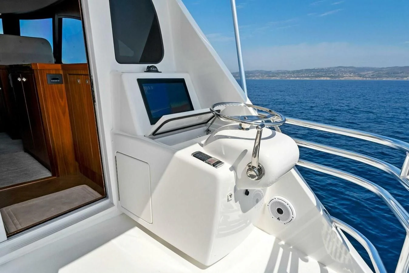 the front of a boat aboard TEAM MAYHEM Yacht for Sale
