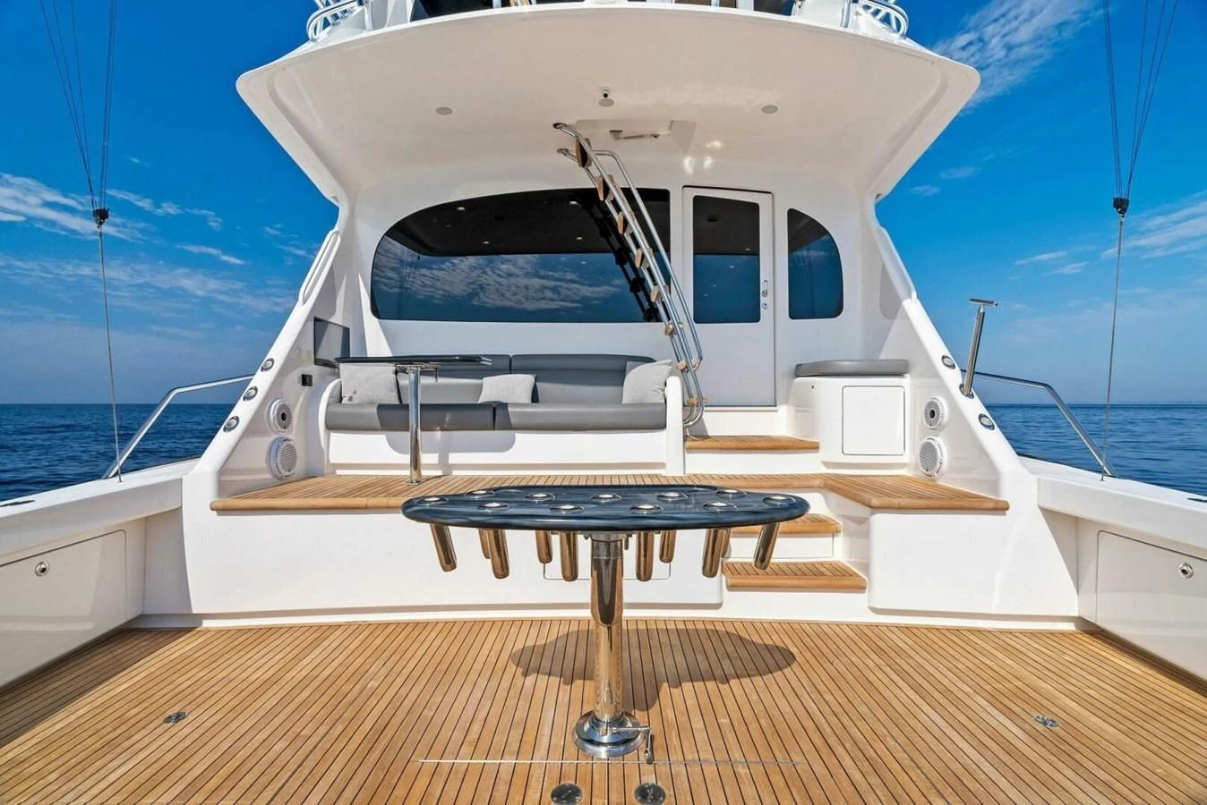 a boat on a deck aboard TEAM MAYHEM Yacht for Sale