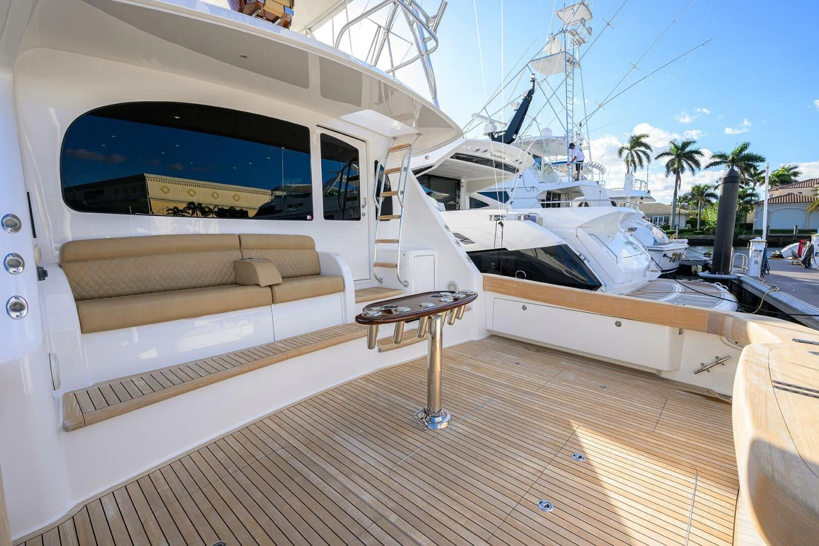 a boat parked on a dock aboard TEAM MAYHEM Yacht for Sale