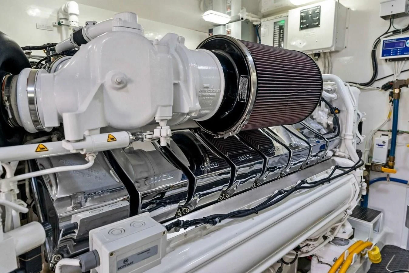 a close-up of a machine aboard TEAM MAYHEM Yacht for Sale