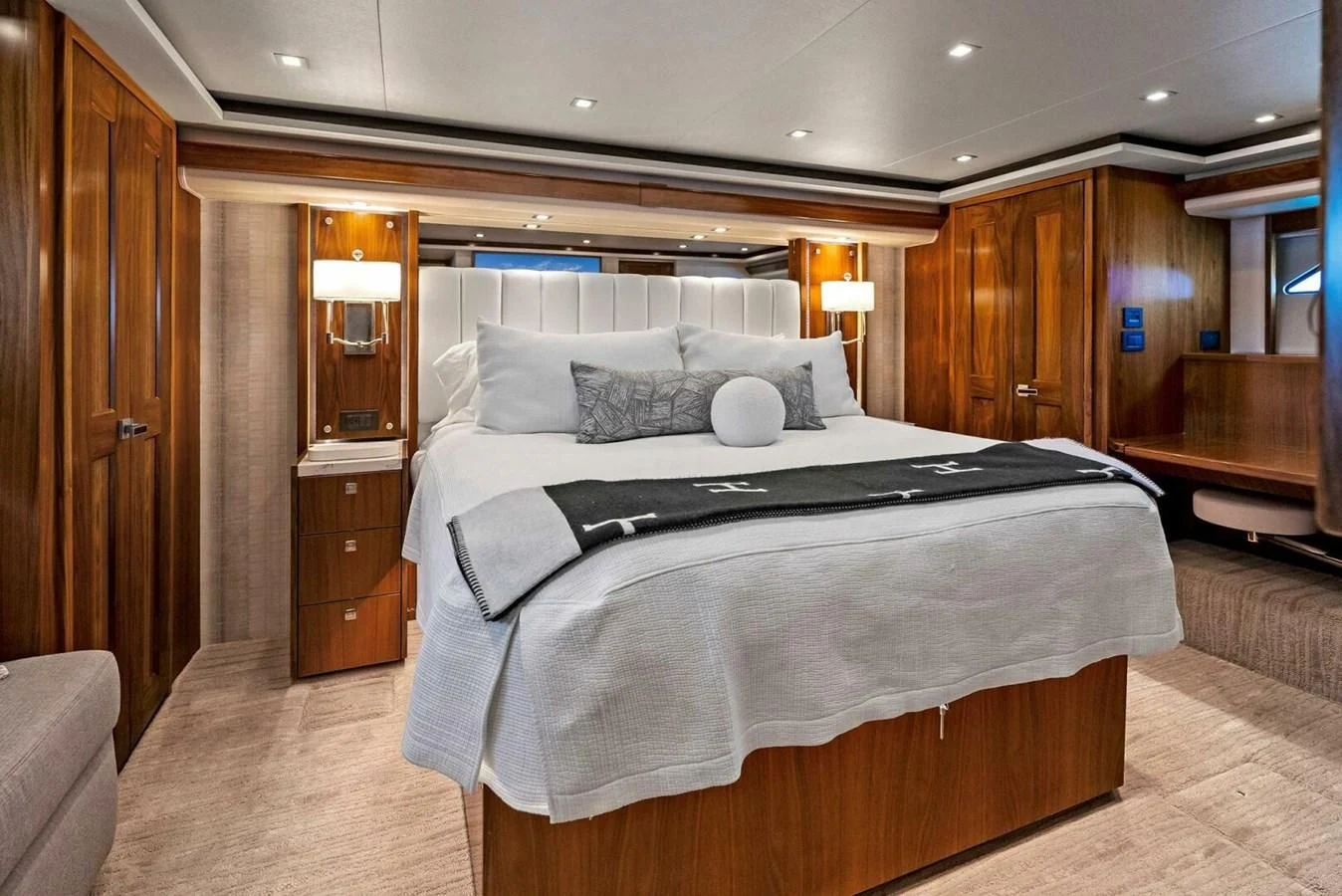 a bed in a room aboard TEAM MAYHEM Yacht for Sale