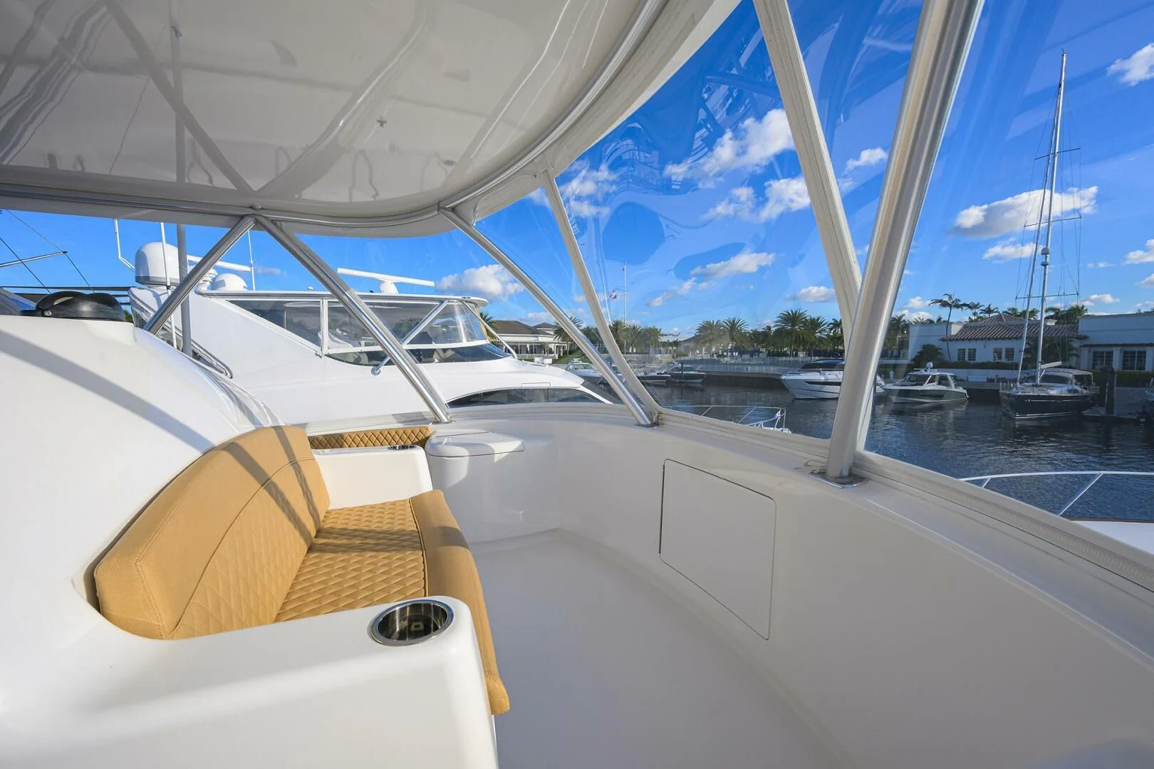 the front of a boat aboard TEAM MAYHEM Yacht for Sale