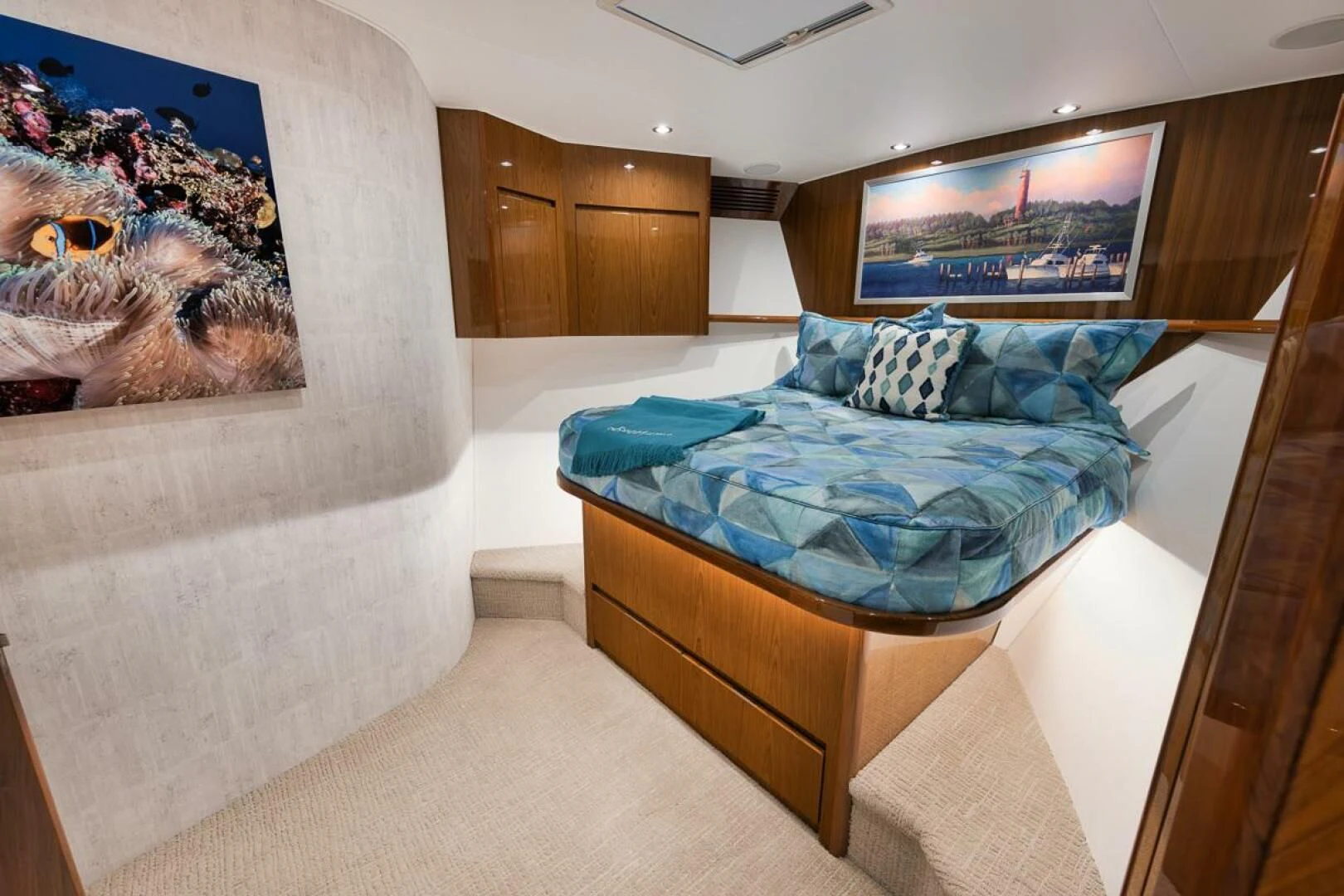 a bed in a room aboard DOC Z Yacht for Sale
