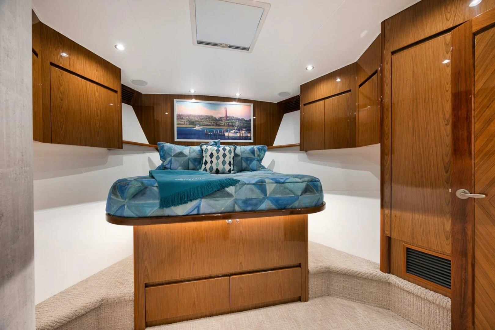a bed in a room aboard DOC Z Yacht for Sale