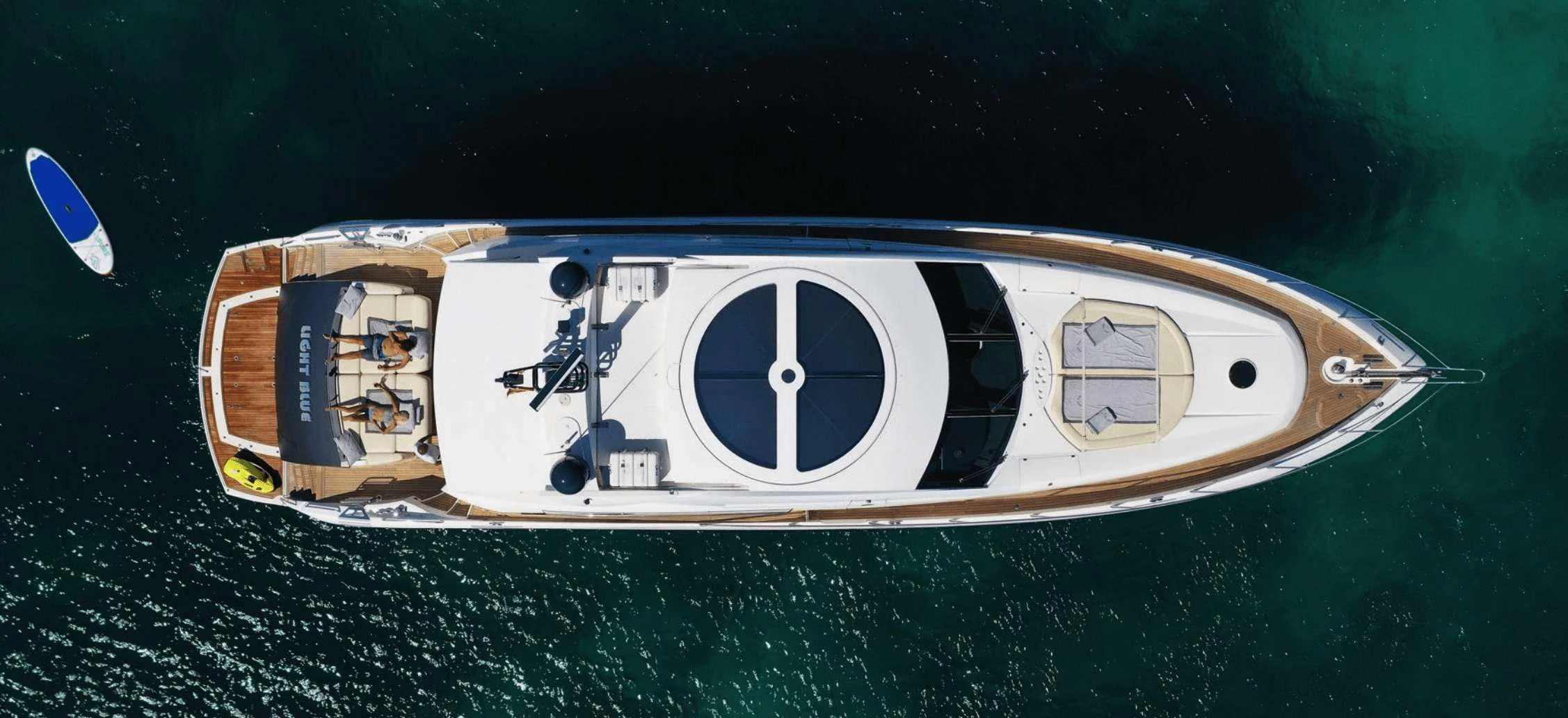 a space ship with a satellite in the middle aboard LIGHT BLUE Yacht for Sale